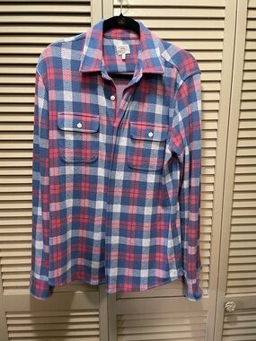 Faherty Blue White Pink Plaid Button-Up Shirt